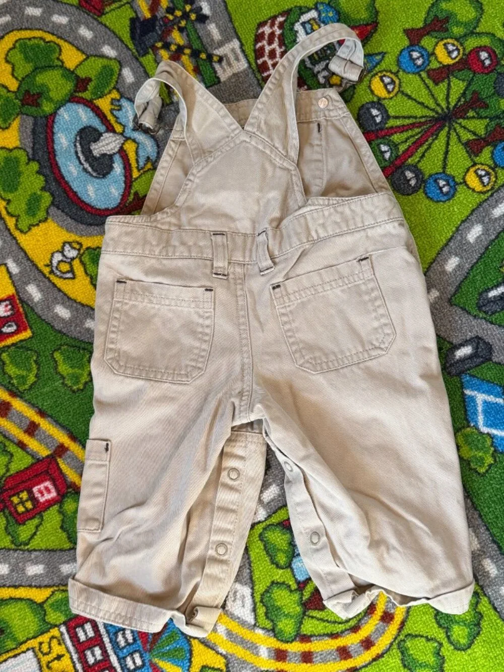 Vintage Kru Little Airplane Embroidered Beige Overalls, Size 6-9 Month Cotton